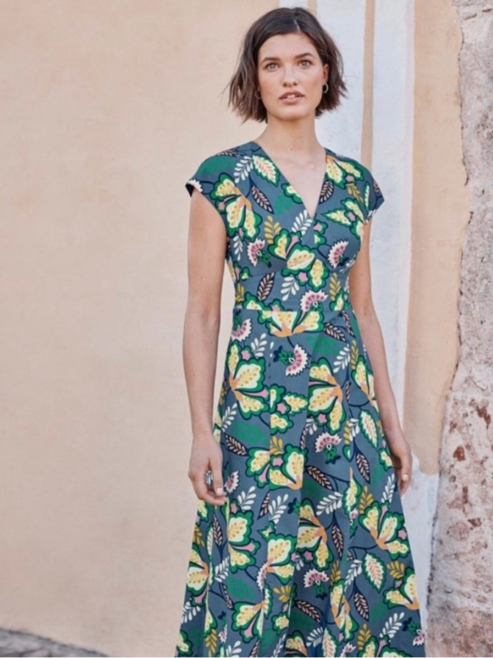 Boden Natasha Floral Print V-Neck Cotton Dress